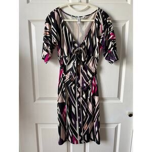 Diane von Furstenberg Kitt Silk Bow Dress Pink Black Sz 2 Designer Office Chic